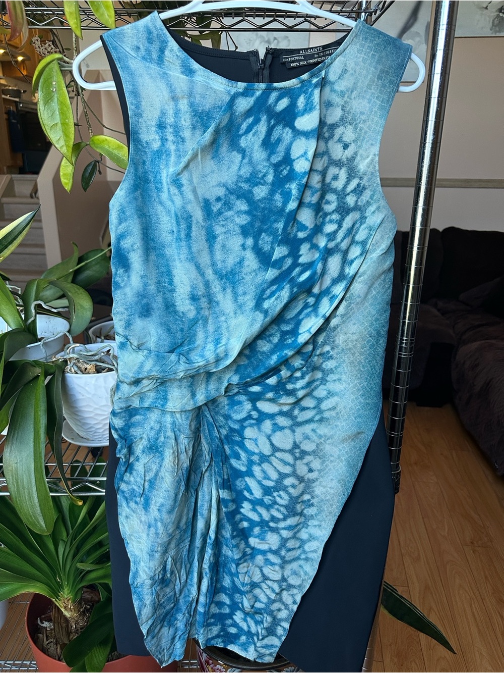 AllSaints Blue Teal Silk Printed Dress